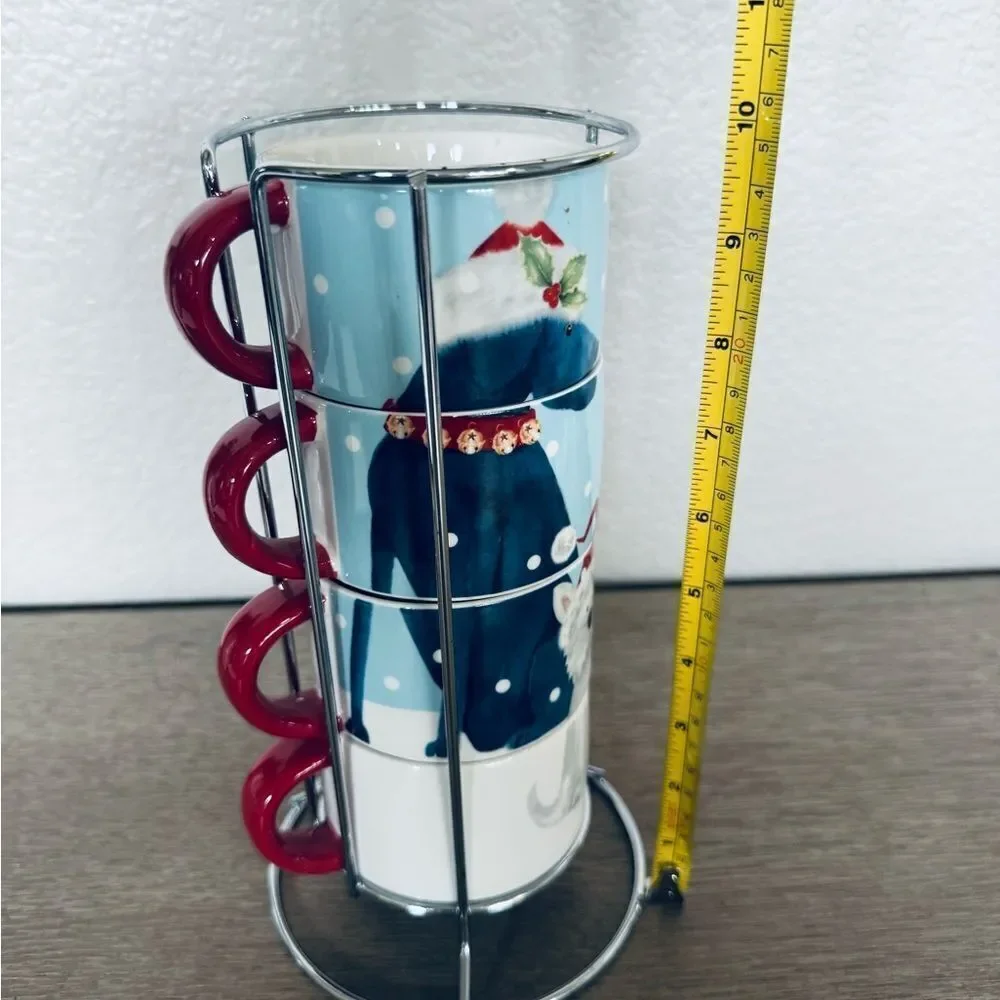 Pier One Porcelain Holiday Coffee Mugs Stacked Set